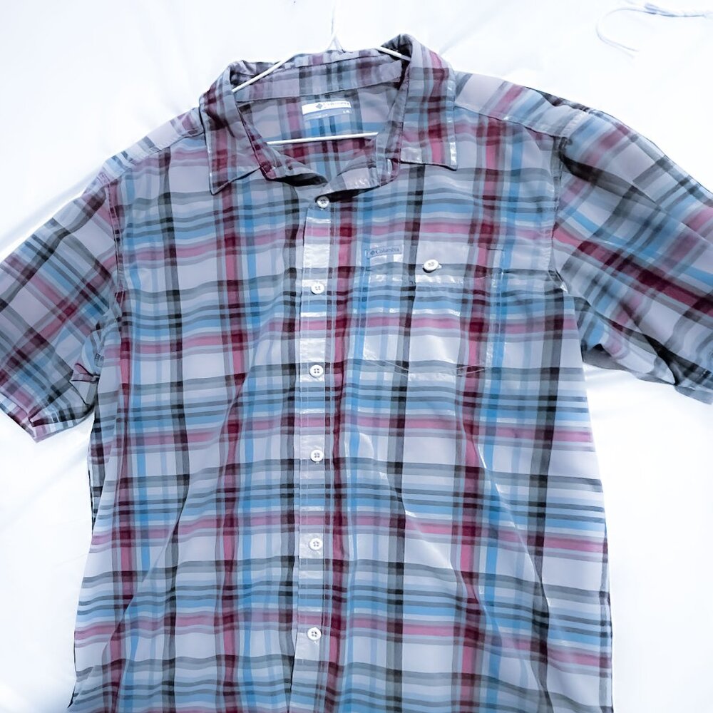 Columbia Men's Plaid Short Sleeve Button Up Shirt Size Large Multi-Color